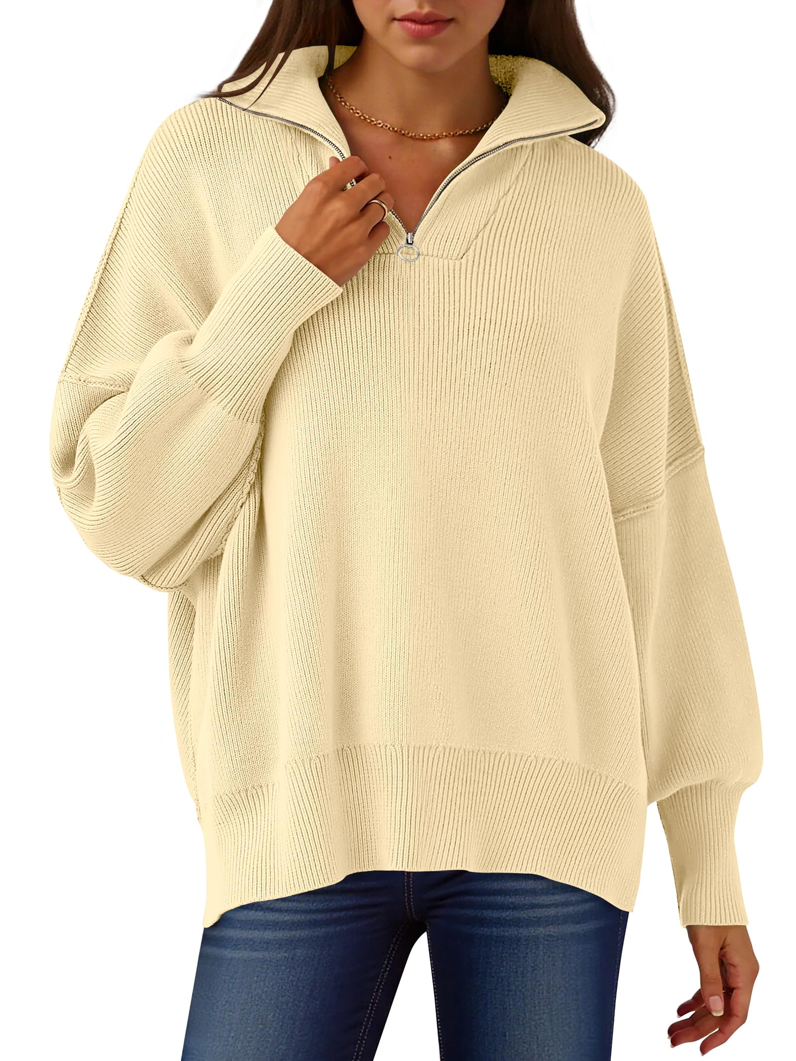 ANRABESS Women's Oversized Fashion Long Sleeve Quarter Zip